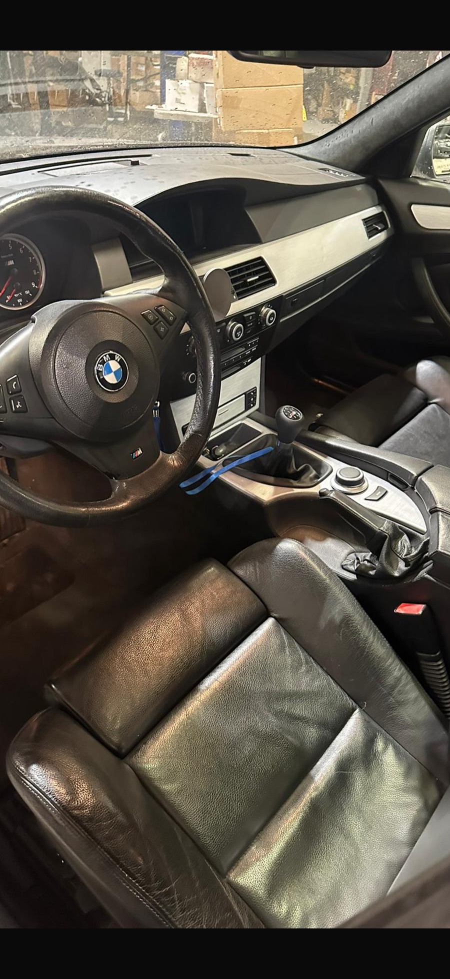 BMW interior with manual transmission conversion